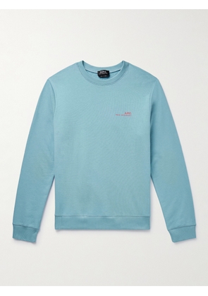 A.P.C. - Logo-Print Cotton-Jersey Sweatshirt - Men - Blue - S