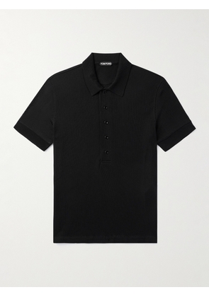 TOM FORD - Slim-Fit Ribbed-Knit Polo Shirt - Men - Black - IT 44