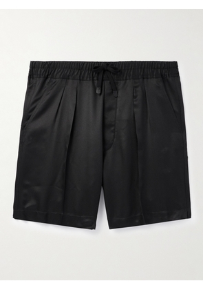 TOM FORD - Straight-Leg Pleated Silk-Twill Drawstring Shorts - Men - Black - UK/US 30
