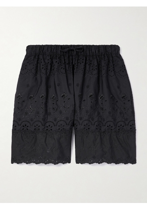 Simone Rocha - Wide-Leg Broderie Anglaise Cotton-Poplin Drawstring Shorts - Men - Black - S