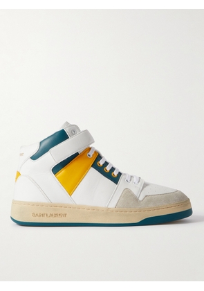 SAINT LAURENT - Lax Colour-Block Leather and Suede High-Top Sneakers - Men - White - EU 42
