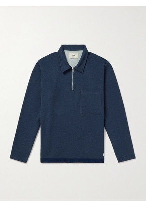 Folk - Signal Chambray-Trimmed Cotton-Jersey Half-Zip Sweatshirt - Men - Blue - 2