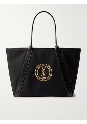 SAINT LAURENT - Leather-Trimmed Logo-Embroidered Cotton-Gabardine Tote Bag - Men - Black