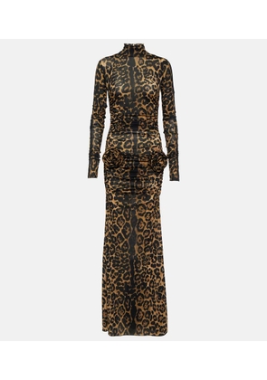 Blumarine Leopard-print floral-appliqué maxi dress