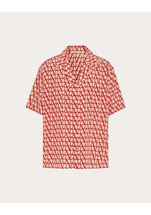 Valentino ALL-OVER TOILE ICONOGRAPHE PRINT SHORT SLEEVE SHIRT Man BEIGE/RED 48