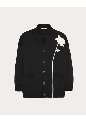 Valentino COTTON CARDIGAN WITH FLOWER EMBROIDERY Man BLACK L