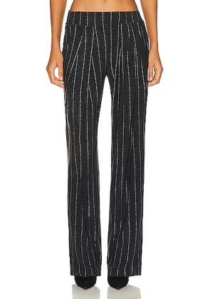 Norma Kamali Low Rise Pleated Trouser in Pinstripe - Charcoal. Size M (also in L, XL, XS).
