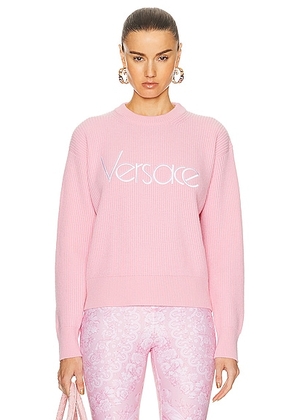 VERSACE 90's Embroidered Knit Sweater in Pale Pink - Pink. Size 40 (also in 38, 42).