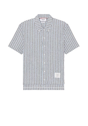 Thom Browne Short Sleeve Button Down Shirt in Seasonal Multi - Baby Blue. Size 1 (also in 2, 3, 4).