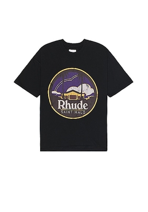 Rhude Saint Malo Tee in Vintage Black - Black. Size L (also in M, S, XL).