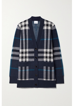 Burberry - Checked Wool And Cashmere-blend Cardigan - Blue - xx small,x small,small,medium,large,x large,xx large