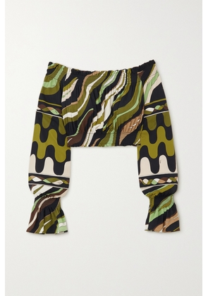 PUCCI - Cropped Off-the-shoulder Printed Crepe Top - Green - x small,small,medium,large