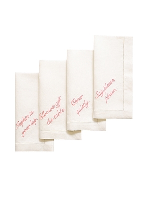 Chefanie Pink Manners Dinner Napkins Set Of 4 in White.