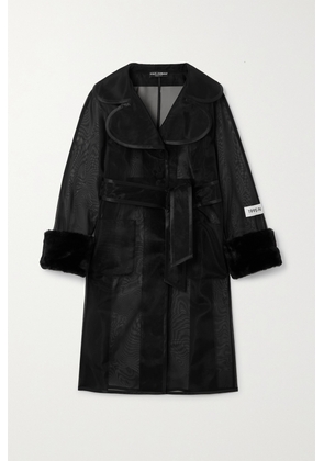 Dolce & Gabbana - Kim Faux Fur-trimmed Organza Trench Coat - Black - IT40,IT42,IT44,IT46