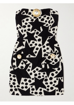 AREA - Strapless Embellished Cotton-blend Jacquard Mini Dress - Black - US0,US2,US4,US6,US8,US10