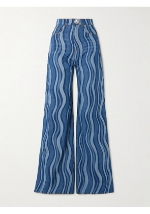 AREA - Sunray Embellished Printed High-rise Wide-leg Jeans - Blue - 25,26,27,28,30