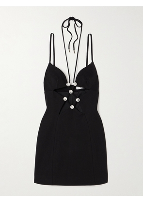 AREA - Cutout Crystal-embellished Ponte Mini Dress - Black - x small,small,medium,large,x large