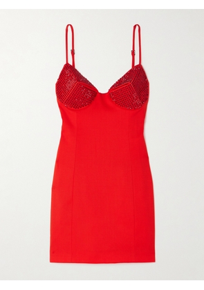AREA - Crystal-embellished Wool-blend Mini Dress - Red - US0,US2,US4,US6,US8,US10