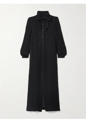 Lisa Marie Fernandez - + Net Sustain Pussy-bow Crinkled Linen-blend Gauze Maxi Dress - Black - 0,1,2,3,4