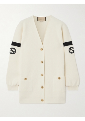 Gucci - Appliquéd Striped Ribbed Wool-blend Cardigan - Ivory - XS,S,M,L