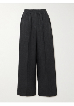 Brunello Cucinelli - Pleated Herringbone Linen Wide-leg Pants - Black - IT38,IT40,IT42,IT44,IT46,IT48,IT50