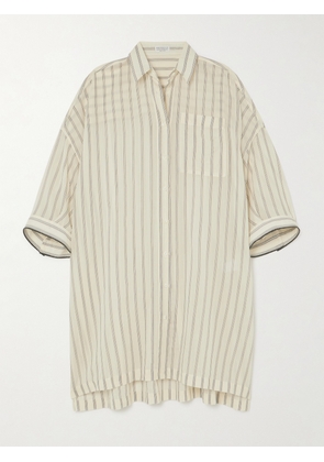 Brunello Cucinelli - Bead-embellished Striped Cotton And Silk-blend Voile Shirt - White - xx small,x small,small,medium,large,x large