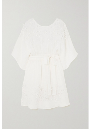 Eres - Aphrodite Belted Open-back Embellished Linen-voile Dress - White - 1,2,3
