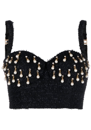 Elisabetta Franchi pearl-embellished tweed bustier top - Black