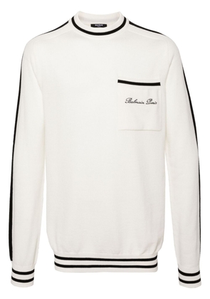 Balmain logo-embroidered wool jumper - White