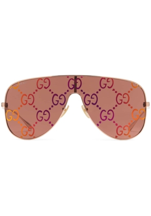 Gucci Eyewear logo-lettering mask-frame sunglasses - Brown