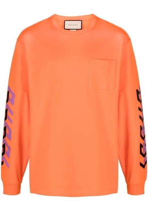 Gucci mirror logo-print crew-neck top - Orange