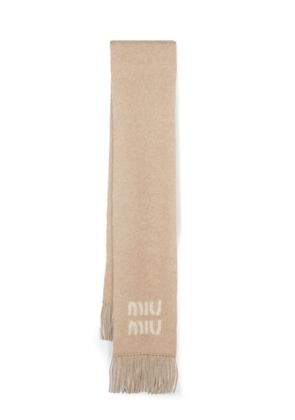 Miu Miu logo-jacquard fringed scarf - Neutrals