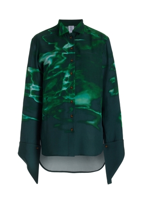 Rosie Assoulin - Printed Cotton-Silk Button-Down Shirt - Dark Green - XS - Moda Operandi