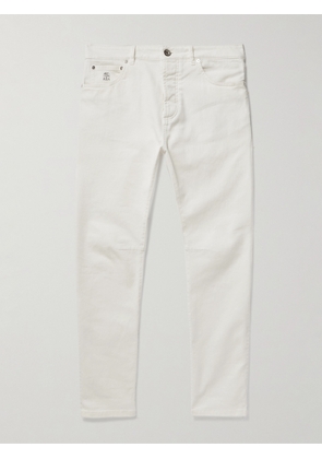 Brunello Cucinelli - Tapered Garment-Dyed Stretch-Cotton Trousers - Men - White - IT 44