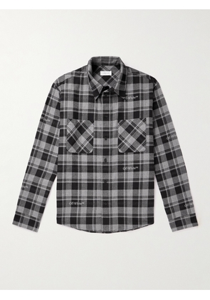 Off-White - Logo-Embroidered Checked Cotton-Flannel Shirt - Men - Black - S