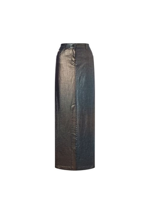 Long skirt in laminated and shaded denim