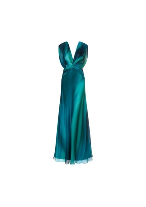 Long silk chiffon dress with gradient print