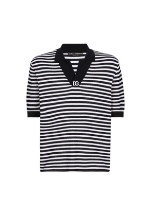 Striped cotton V-neck polo-shirt
