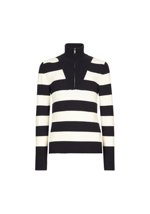 Striped cotton pullover with zipper