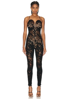 ALAÏA Lace Heart Jumpsuit in Noir ALA?A - Black. Size 36 (also in 34).