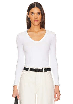 Enza Costa Textured Rib Long Sleeve U in White. Size L, S, XL, XS.