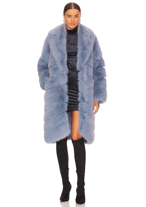 OW Collection Copenhagen Faux Fur Coat in Baby Blue. Size XS.