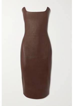 Bottega Veneta - Strapless Paneled Leather Midi Dress - Brown - IT40,IT42