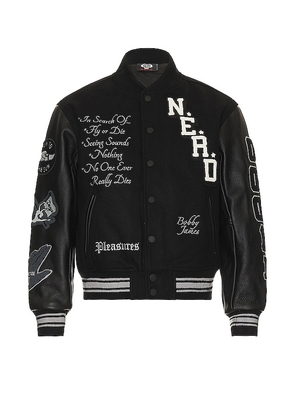 Pleasures Nerd Varsity Jacket in Black. Size S.