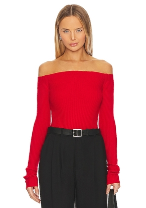 White + Warren Cashmere Off Shoulder Top in Red. Size M, XS.