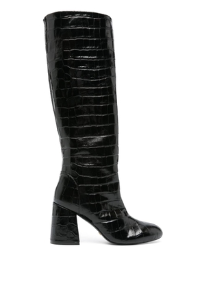 Stuart Weitzman 90mm crocodile-effect leather boots - Black