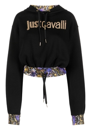 Just Cavalli logo-print cropped hoodie - Black