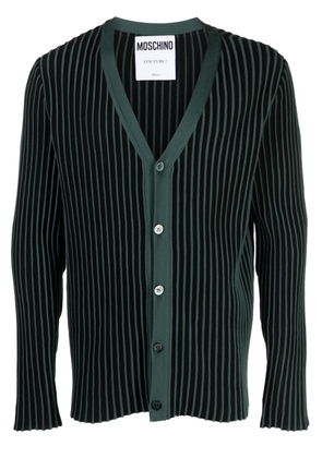 Moschino logo-patch striped cotton cardigan - Black