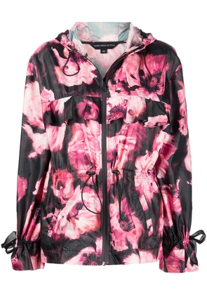Marchesa Notte floral-print hooded jacket - Black