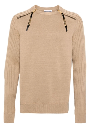 Moschino zipped-shoulders cotton jumper - Neutrals